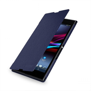 Кожаный чехол книжка горизонтальная (нат. кожа) для Sony Xperia Z Ultra синяя