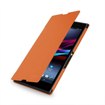 Кожаный чехол книжка горизонтальная (нат. кожа) для Sony Xperia Z Ultra оранжевая