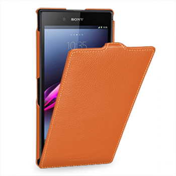 Кожаный чехол книжка вертикальная (нат. кожа) для Sony Xperia Z Ultra оранжевая