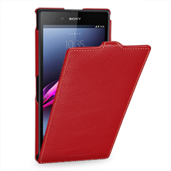 Кожаный чехол книжка вертикальная (нат. кожа) для Sony Xperia Z Ultra красная