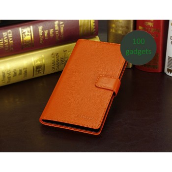 Кожаный чехол портмоне (нат. кожа) для Sony Xperia Z Ultra Оранжевый