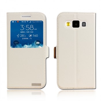 Чехол флип подставка на пластиковой основе с окном вызова для Samsung Galaxy E5 Белый