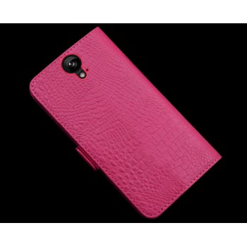 Кожаный чехол портмоне подставка (нат. кожа крокодила) для HTC One E9+ Пурпурный