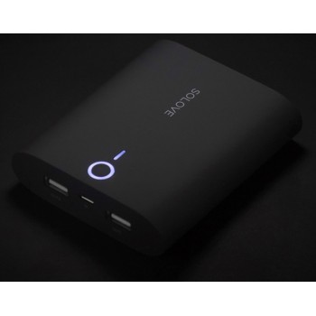 Портативное зарядное устройство 10000mAh с 2 USB-разъемами (1А, 2.1А) и софт-тач покрытием дизайн Макарони Черный