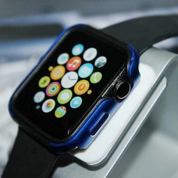 Двухкомпонентный силиконовый чехол с алюминиевой накладкой для Apple Watch 42мм Синий