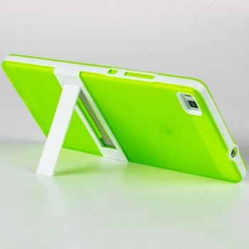 Двухкомпонентный силиконовый чехол с пластиковым каркасом-подставкой для Huawei P8 Зеленый