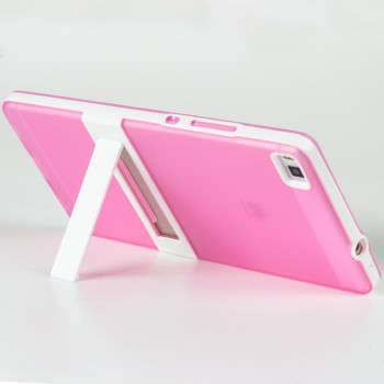Двухкомпонентный силиконовый чехол с пластиковым каркасом-подставкой для Huawei P8 Розовый