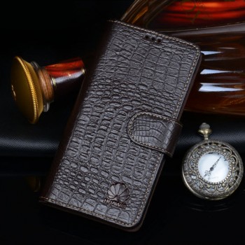 Кожаный чехол портмоне (нат. кожа крокодила) для Huawei P8 Коричневый