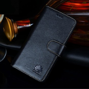 Кожаный чехол портмоне (нат. кожа) для Huawei P8 Черный