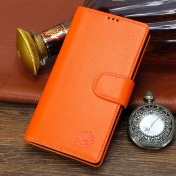 Кожаный чехол портмоне (нат. кожа) для Huawei P8 Оранжевый
