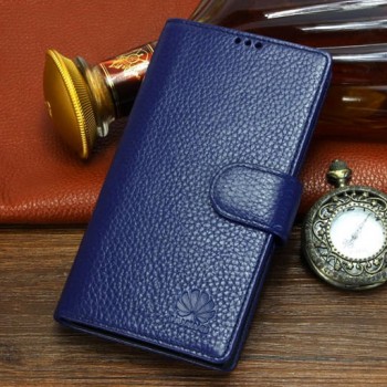 Кожаный чехол портмоне (нат. кожа) для Huawei P8 Синий