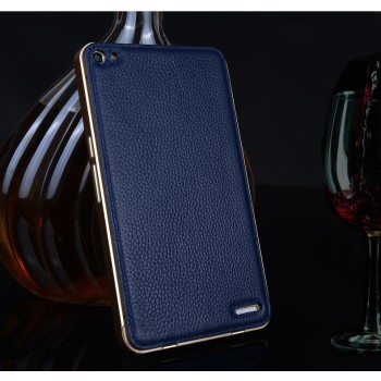 Двухкомпонентный гибридный чехол с металлическим бампером и кожаной накладкой (нат. кожа) для Huawei MediaPad X2 Синий