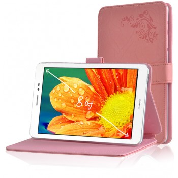 Чехол подставка на силиконовой основе с текстурой Узоры и магнитной застежкой для Huawei MediaPad M2 8.0 Розовый