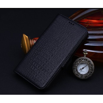 Кожаный чехол портмоне подставка (нат. кожа крокодила) для Blackberry Leap Черный