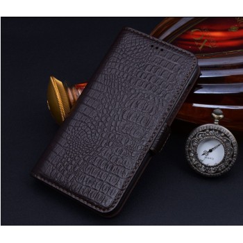 Кожаный чехол портмоне подставка (нат. кожа крокодила) для Blackberry Leap Коричневый