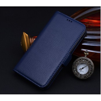 Кожаный чехол портмоне подставка (нат. кожа) для Blackberry Leap Синий