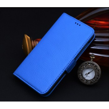 Кожаный чехол портмоне подставка (нат. кожа) для Blackberry Leap Голубой