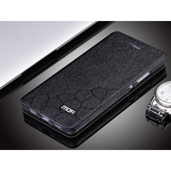 Текструный чехол смарт флип подставка на силиконовой основе для Huawei P8 Lite Черный