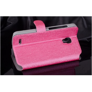 Текстурный чехол флип подставка на пластиковой основе с магнитной застежкой и внутренними карманами для Alcatel One Touch Pop 2 (5) Пурпурный