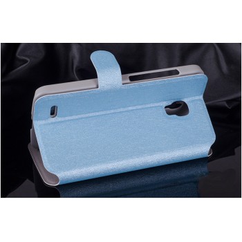 Текстурный чехол флип подставка на пластиковой основе с магнитной застежкой и внутренними карманами для Alcatel One Touch Pop 2 (5) Голубой