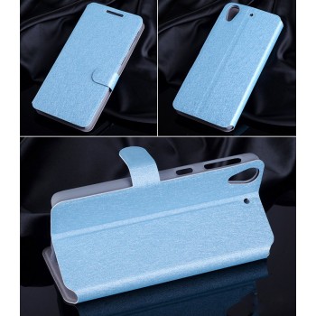 Текстурный чехол флип подставка с магнитной застежкой и внутренними карманами для HTC Desire 626/628 Голубой