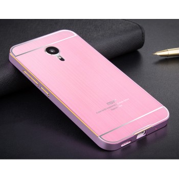 Двухкомпонентный чехол с металлическим бампером и поликарбонатной текстурной накладкой для Meizu MX5 Розовый