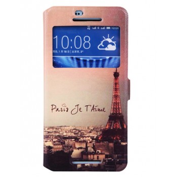 Чехол флип подставка с полноповерхностным принтом и окном вызова для HTC Desire 626/628 
