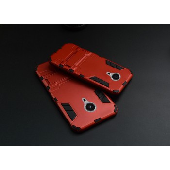 Антиударный гибридный силиконовый чехол с поликарбонатной крышкой и встроенной ножкой-подставкой для Meizu MX5 Красный