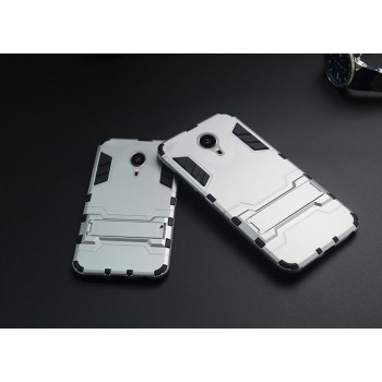 Антиударный гибридный силиконовый чехол с поликарбонатной крышкой и встроенной ножкой-подставкой для Meizu MX5 Белый