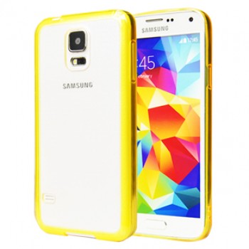 Двухкомпонентный гибридный чехол с силиконовым бампером и транспарентной глянцевой накладкой для Samsung Galaxy S5 Желтый