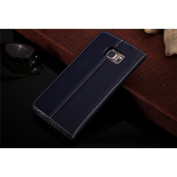 Кожаный прошитый чехол флип с отделением для карт для Samsung Galaxy S6 Edge Plus Синий