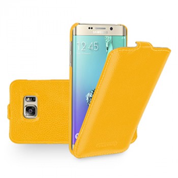 Кожаный чехол вертикальная книжка (нат. кожа) для Samsung Galaxy S6 Edge Plus Желтый