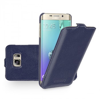 Кожаный чехол вертикальная книжка (нат. кожа) для Samsung Galaxy S6 Edge Plus Синий