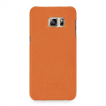 Кожаный чехол накладка (нат. кожа) серия Back Cover для Samsung Galaxy S6 Edge Plus Оранжевый