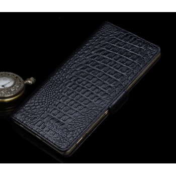 Кожаный чехол портмоне (нат. кожа крокодила) для Sony Xperia M5 Черный