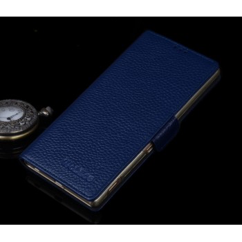 Кожаный чехол горизонтальная книжка (нат. кожа) с крепежной застежкой для Sony Xperia M5 Синий