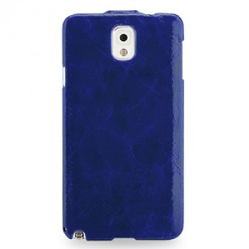 Эксклюзивный кожаный чехол вертикальная книжка (цельная телячья вощеная нат. кожа) для Samsung Galaxy Note 3 Синий