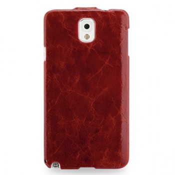Эксклюзивный кожаный чехол вертикальная книжка (цельная телячья вощеная нат. кожа) для Samsung Galaxy Note 3 Красный