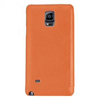 Кожаный чехол горизонтальная книжка (нат. кожа) для Samsung Galaxy Note 4 Оранжевый