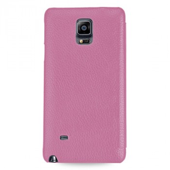 Кожаный чехол горизонтальная книжка (нат. кожа) для Samsung Galaxy Note 4 Розовый