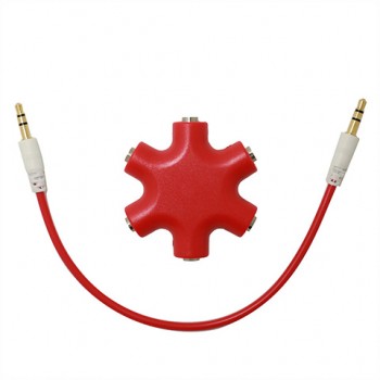 Мультиразветвитель аудиокабеля AUX дизайнерский на 5 выходов Красный
