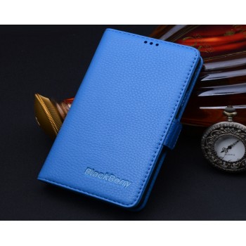 Кожаный чехол портмоне (нат. кожа) для BlackBerry Passport Silver Edition Голубой