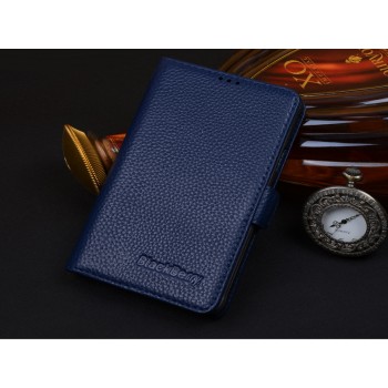 Кожаный чехол портмоне (нат. кожа) для BlackBerry Passport Silver Edition Синий