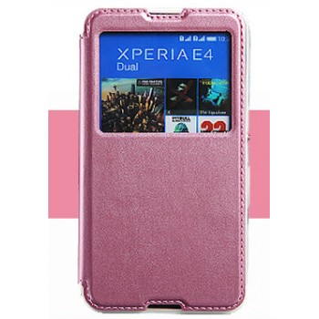 Чехол флип подставка на силиконовой основе с окном вызова для Sony Xperia E4 Розовый