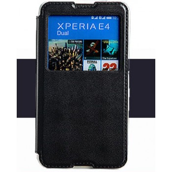 Чехол флип подставка на силиконовой основе с окном вызова для Sony Xperia E4 Черный