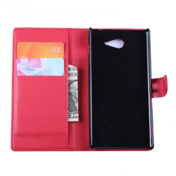 Кожаный чехол портмоне горизонтальная книжка с магнитной застежкой для Sony Xperia M2 Aqua Красный