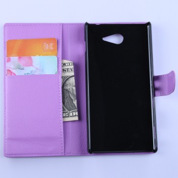 Кожаный чехол портмоне горизонтальная книжка с магнитной застежкой для Sony Xperia M2 Aqua Фиолетовый