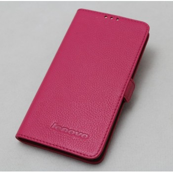 Кожаный чехол горизонтальная книжка (нат. кожа) для Lenovo P780 Розовый