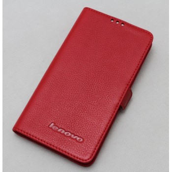 Кожаный чехол горизонтальная книжка (нат. кожа) для Lenovo P780 Красный