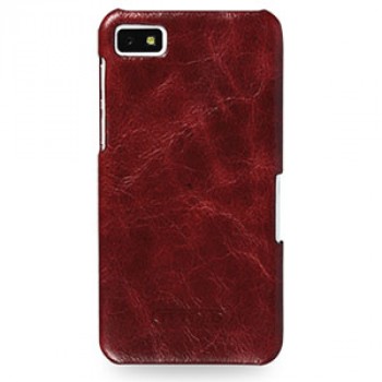 Кожаный чехол накладка (цельная телячья нат. вощеная кожа) серия для BlackBerry Z10 Красный